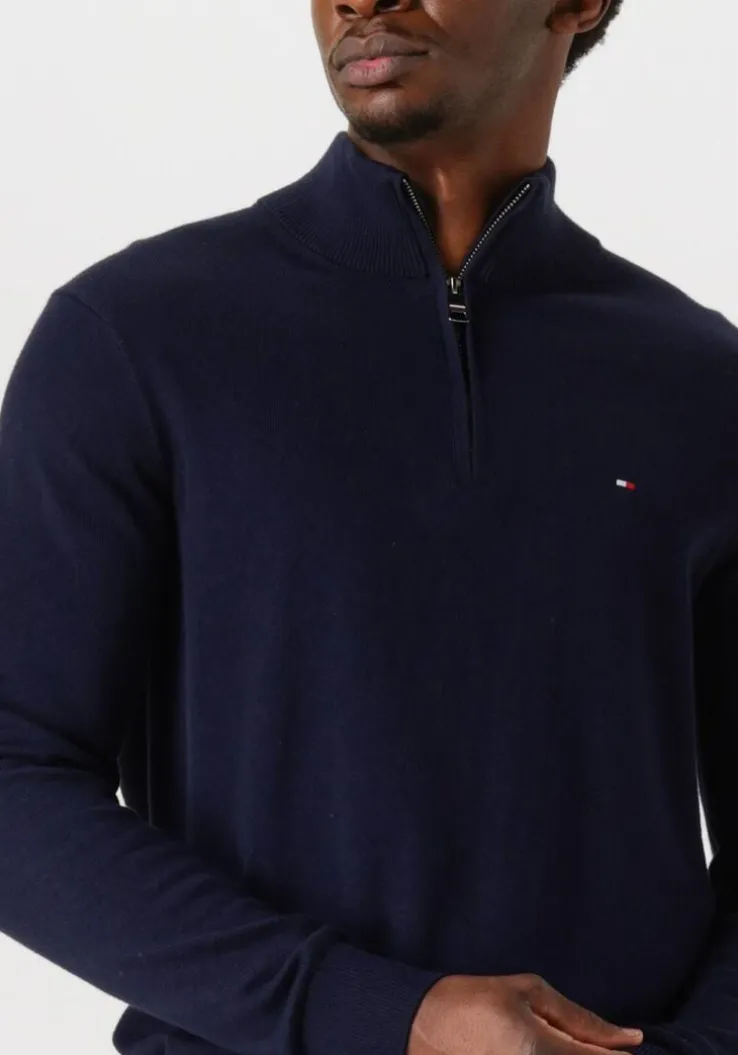 donkerblauwe tommy hilfiger trui pima org ctn cashmere zip mock