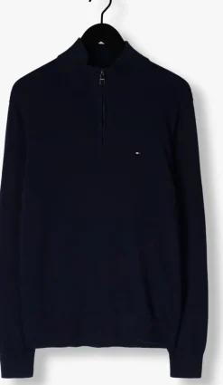 donkerblauwe tommy hilfiger trui pima org ctn cashmere zip mock