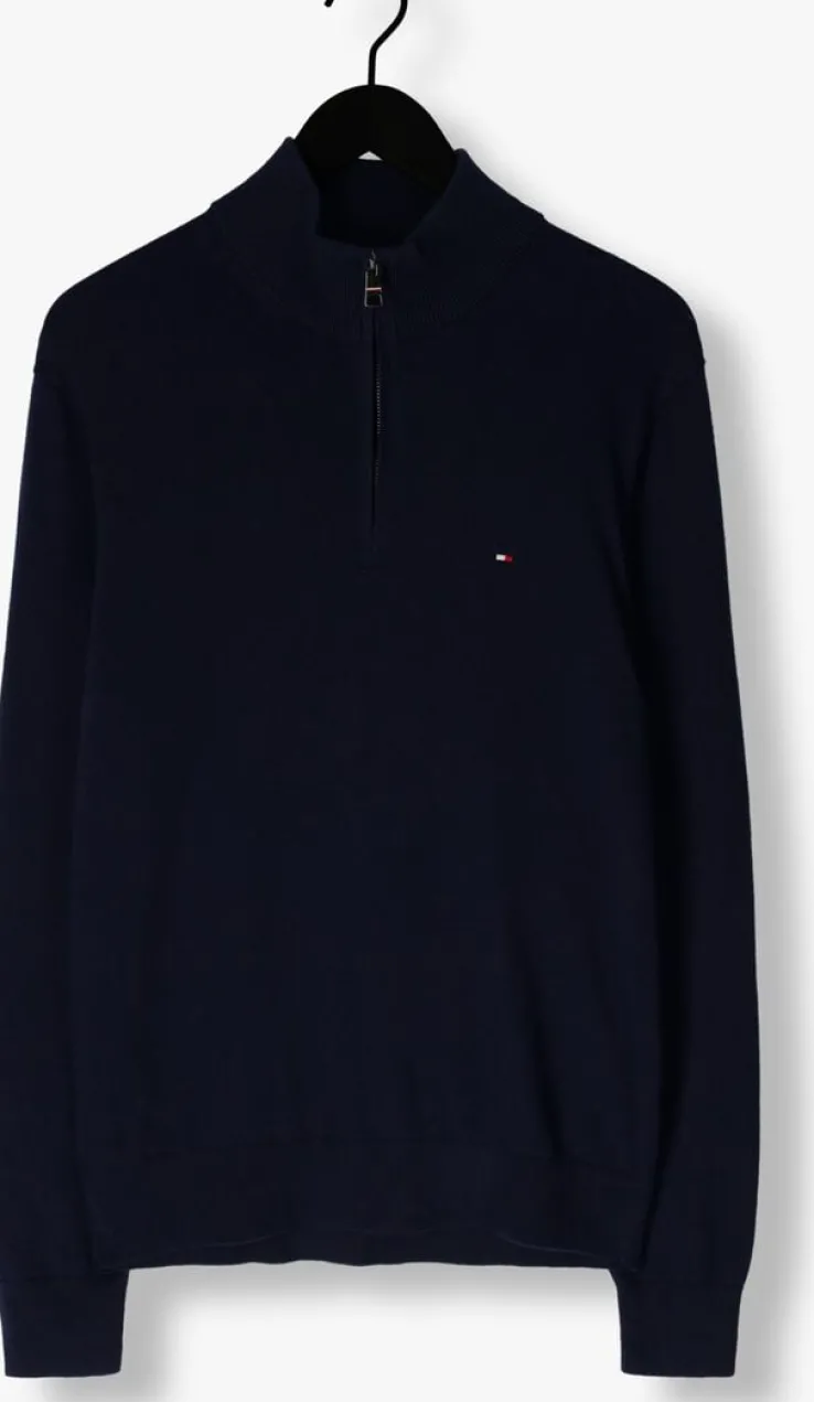 donkerblauwe tommy hilfiger trui pima org ctn cashmere zip mock