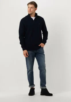 donkerblauwe tommy hilfiger trui pima org ctn cashmere zip mock