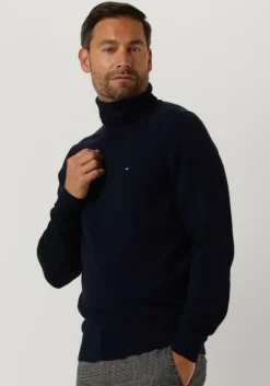 donkerblauwe tommy hilfiger coltrui pima org ctn cashmere roll neck