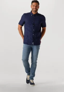 donkerblauwe tommy hilfiger casual overhemd pigment dyed linen rf shirt s/s