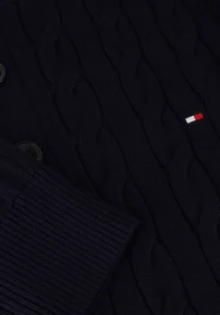 donkerblauwe tommy hilfiger trui classic cotton cable bttn mock