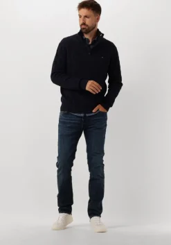 donkerblauwe tommy hilfiger trui classic cotton cable bttn mock