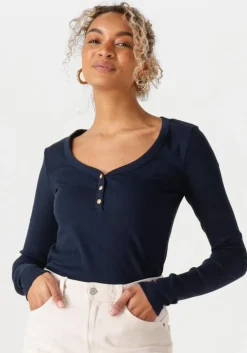 donkerblauwe tommy hilfiger top slim henley gb scoop-nk ls