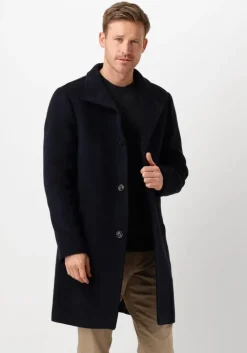 donkerblauwe tommy hilfiger mantel dc stand collar wool mix coat