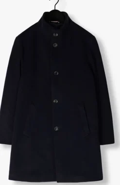 donkerblauwe tommy hilfiger mantel dc stand collar wool mix coat