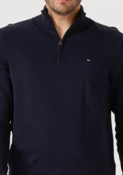 donkerblauwe tommy hilfiger trui essential cotton zip mock