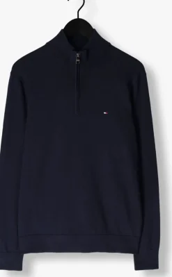 donkerblauwe tommy hilfiger trui essential cotton zip mock