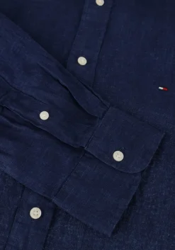 donkerblauwe tommy hilfiger casual overhemd pigment dyed li solid rf shirt