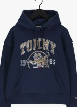 donkerblauwe tommy jeans trui tjw rlxd college tiger 1 hoodie