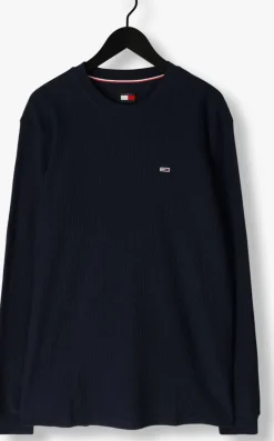 donkerblauwe tommy jeans trui tjm reg waffle l/s tee