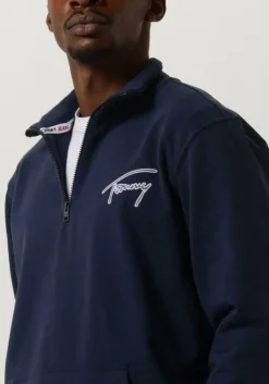 donkerblauwe tommy jeans trui tjm reg signature half zip