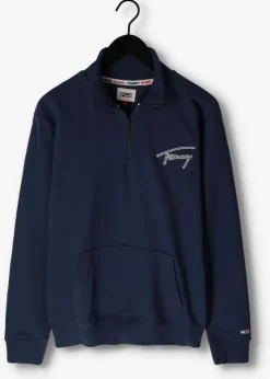donkerblauwe tommy jeans trui tjm reg signature half zip