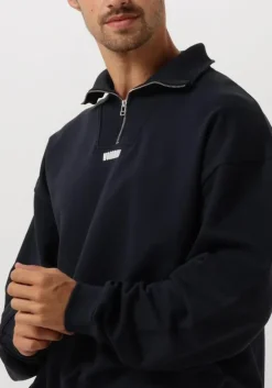 donkerblauwe woodbird sweater wblee half zip