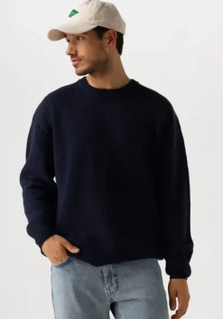 donkerblauwe woodbird trui wbkurt base knit