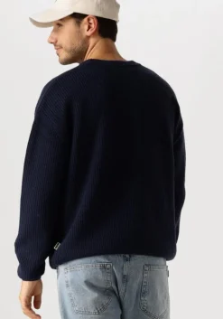 donkerblauwe woodbird trui wbkurt base knit