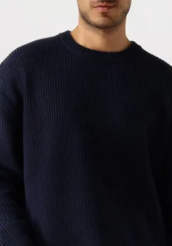 donkerblauwe woodbird trui wbkurt base knit