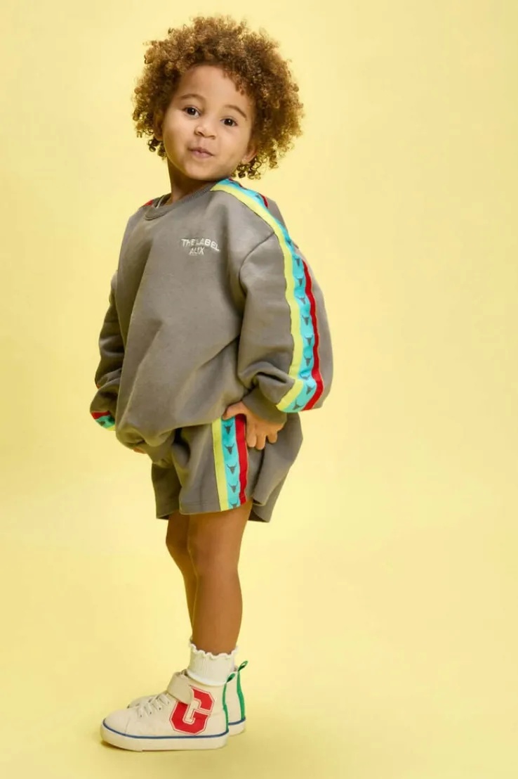 donkergrijze alix mini korte broek knitted stripe tape sweat short