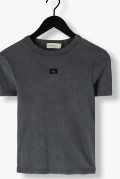 donkergrijze calvin klein t-shirt washed woven label rib fit tee
