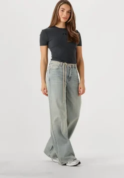 donkergrijze calvin klein t-shirt washed woven label rib fit tee