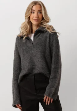 donkergrijze modström trui kanemd zip t-neck