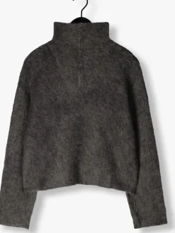 donkergrijze modström trui kanemd zip t-neck