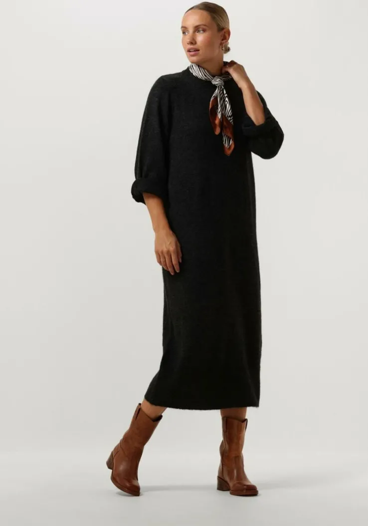 donkergrijze object midi jurk objgeromia l/s o-neck knit