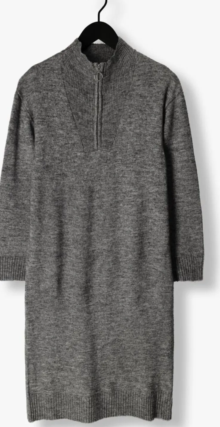 donkergrijze object midi jurk objminna l/s zip knit dress noos