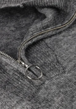 donkergrijze object midi jurk objminna l/s zip knit dress noos