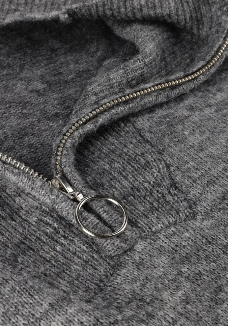 donkergrijze object midi jurk objminna l/s zip knit dress noos