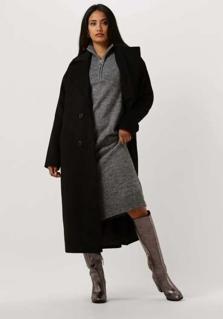 donkergrijze object midi jurk objminna l/s zip knit dress noos