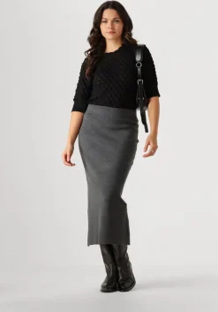 donkergrijze object midirok objreynard hw knit skirt