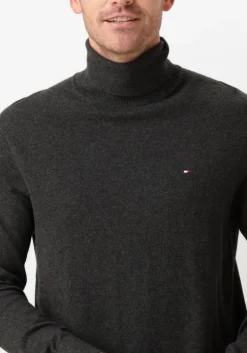 donkergrijze tommy hilfiger coltrui pima org ctn cashmere roll neck