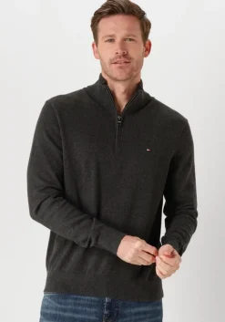 donkergrijze tommy hilfiger trui pima org ctn cashmere zip mock
