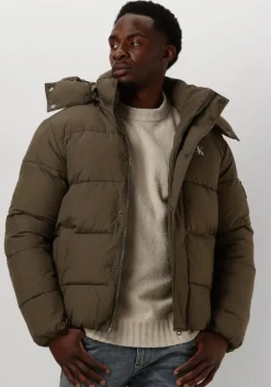 donkergroene calvin klein gewatteerde jas essentials non down jacket