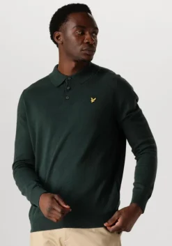 donkergroene lyle & scott trui cotton merino long sleeve knitted polo