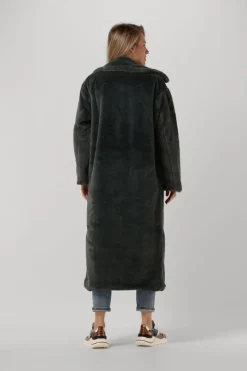 donkergroene notre-v faux fur jas fur long coat