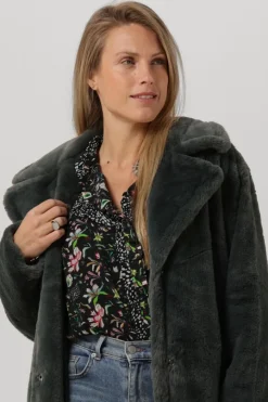donkergroene notre-v faux fur jas fur long coat