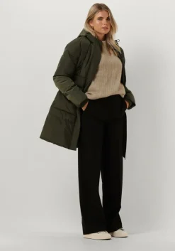 donkergroene notre-v gewatteerde jas puffer coat midi