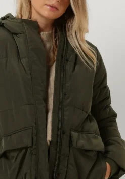 donkergroene notre-v gewatteerde jas puffer coat midi