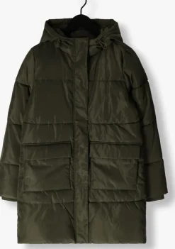 donkergroene notre-v gewatteerde jas puffer coat midi