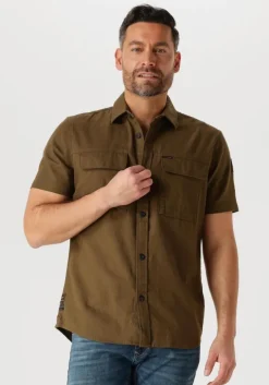 donkergroene pme legend casual overhemd short sleeve shirt slub cotton