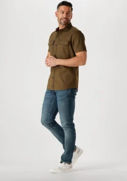 donkergroene pme legend casual overhemd short sleeve shirt slub cotton
