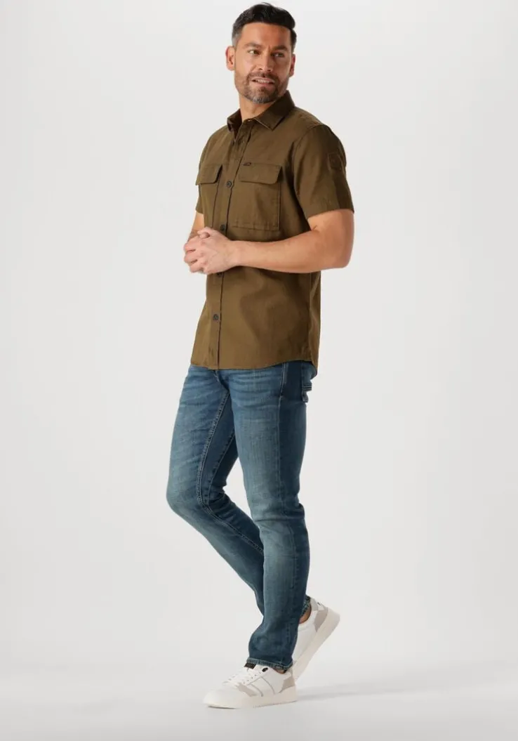 donkergroene pme legend casual overhemd short sleeve shirt slub cotton