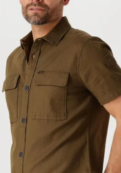 donkergroene pme legend casual overhemd short sleeve shirt slub cotton