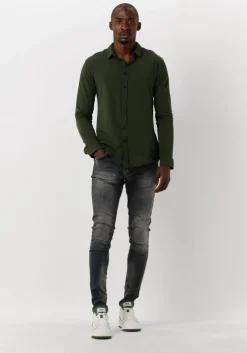 donkergroene purewhite casual overhemd essential shirt jersey ls