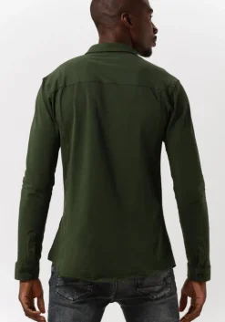 donkergroene purewhite casual overhemd essential shirt jersey ls