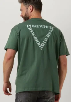 donkergroene purewhite t-shirt tshirt with small logo at side and big back embroidery