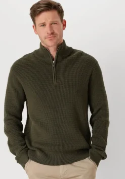 donkergroene selected homme trui slhtheo ls knit structure half zip